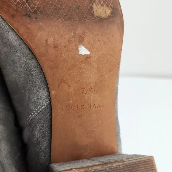 Cole Haan Elyse Grey Suede Point-Toe Booties Zip Block Heel Size 7.5