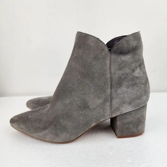 Cole Haan Elyse Grey Suede Point-Toe Booties Zip Block Heel Size 7.5