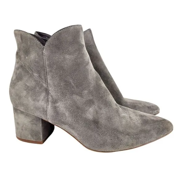 Cole Haan Elyse Grey Suede Point-Toe Booties Zip Block Heel Size 7.5