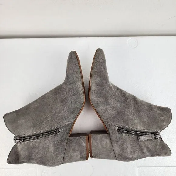 Cole Haan Elyse Grey Suede Point-Toe Booties Zip Block Heel Size 7.5
