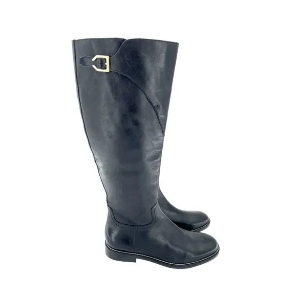 Cole Haan Harrington Black Leather Tall Knee High Riding Boots SZ 7.5 New