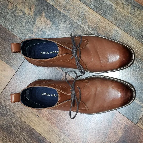 Cole Haan Kennedy Grand Chukka Waterproof Boots in Brown Leather, Size 7.5