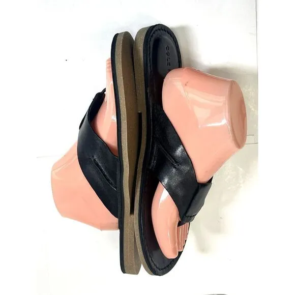 Cole Haan Mens Black Leather Ginsberg Thong Sandals Size 10 NWOB Preppy Nautical
