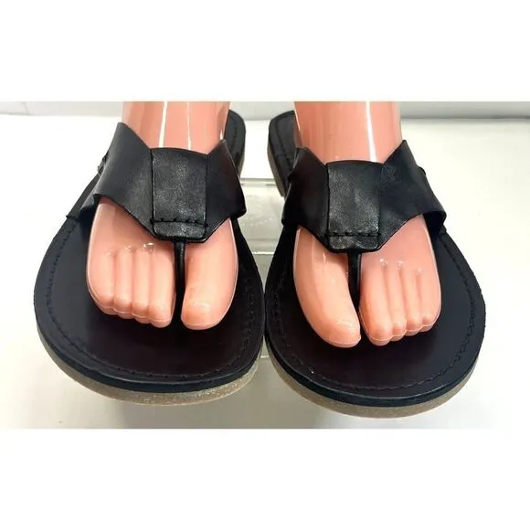 Cole Haan Mens Black Leather Ginsberg Thong Sandals Size 10 NWOB Preppy Nautical