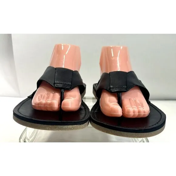 Cole Haan Mens Black Leather Ginsberg Thong Sandals Size 10 NWOB Preppy Nautical