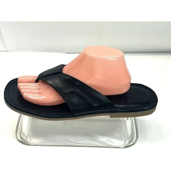 Cole Haan Mens Black Leather Ginsberg Thong Sandals Size 10 NWOB Preppy Nautical