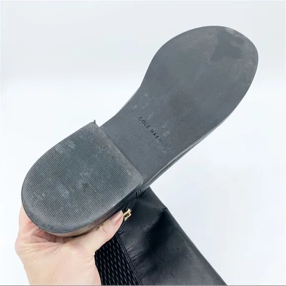 Cole Haan Galina Tall Black Riding Boots Chunky Low Heel Sz 8