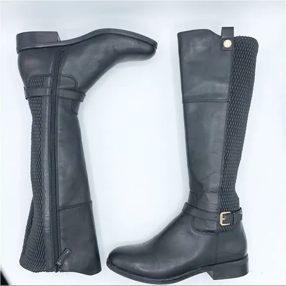 Cole Haan Galina Tall Black Riding Boots Chunky Low Heel Sz 8