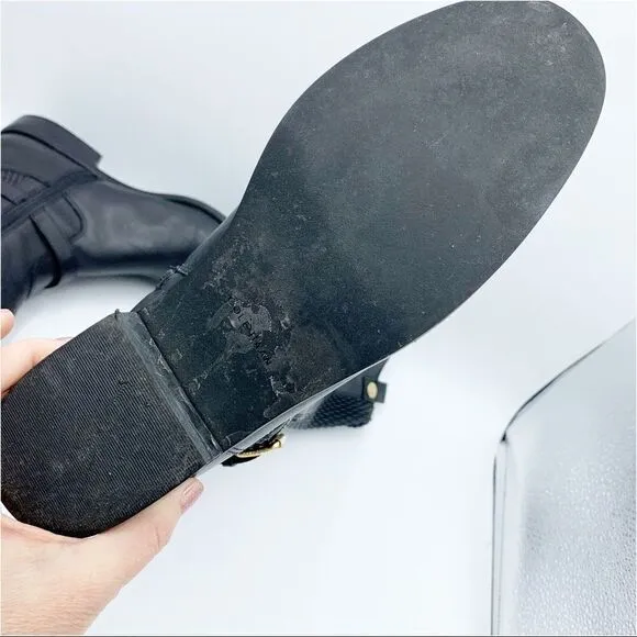 Cole Haan Galina Tall Black Riding Boots Chunky Low Heel Sz 8