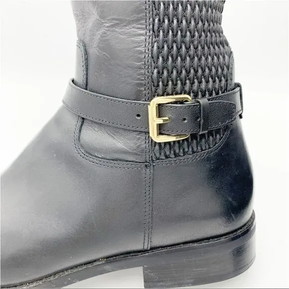 Cole Haan Galina Tall Black Riding Boots Chunky Low Heel Sz 8