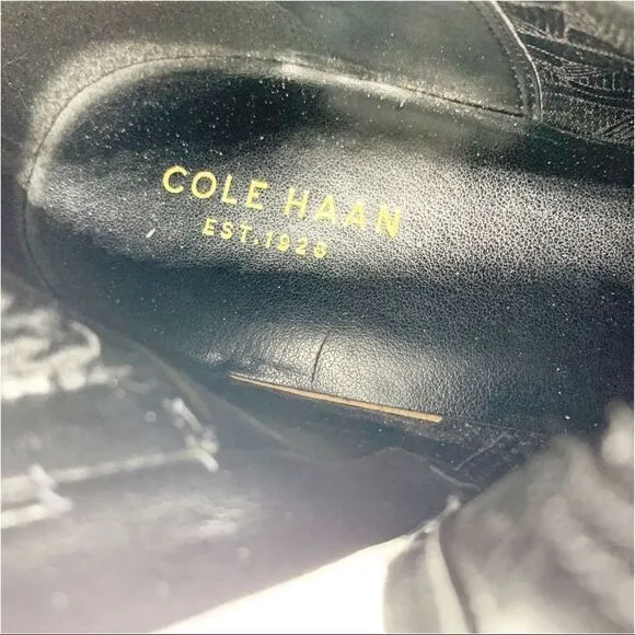 Cole Haan Galina Tall Black Riding Boots Chunky Low Heel Sz 8
