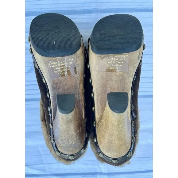 Colin Stuart chunky brown suede faux fur trimmed booties boots size 6