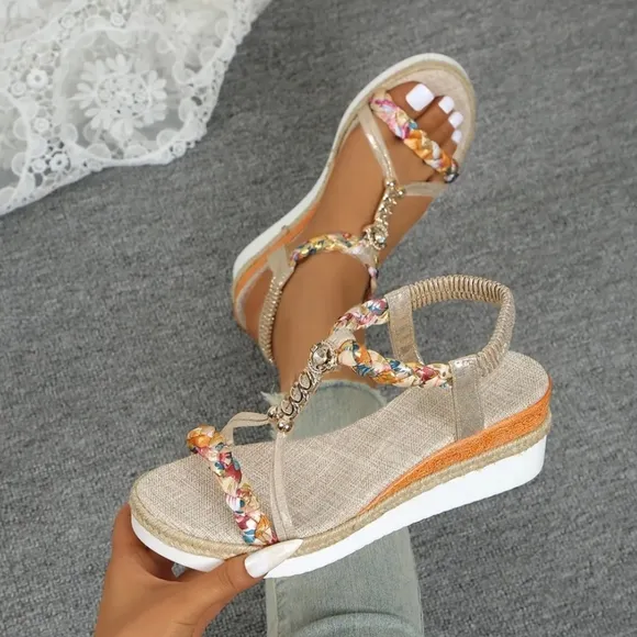Contrast Woven Wedge Sandals