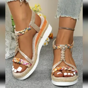 Contrast Woven Wedge Sandals