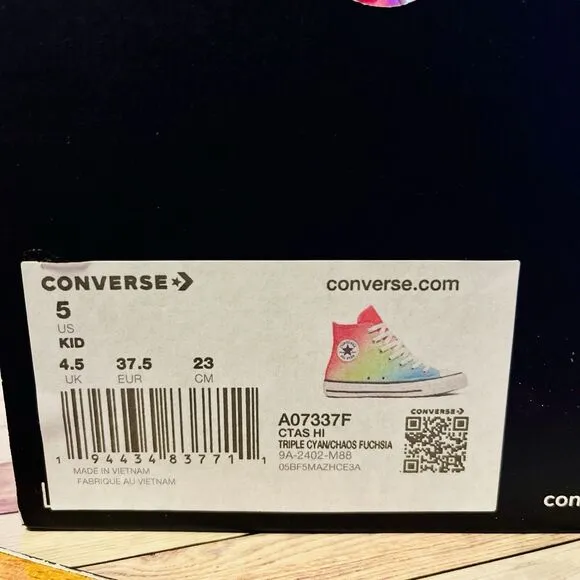 Converse Chuck Taylor All Star CTAS Hi Top US 5 EU 37.5 Sneakers Rainbow A07337F
