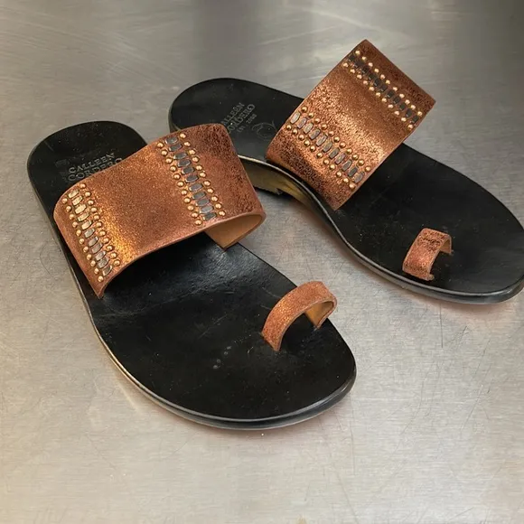 Copper leather studded sandals by Calleen Cordero. New from Sundance.
