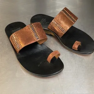 Copper leather studded sandals by Calleen Cordero. New from Sundance.