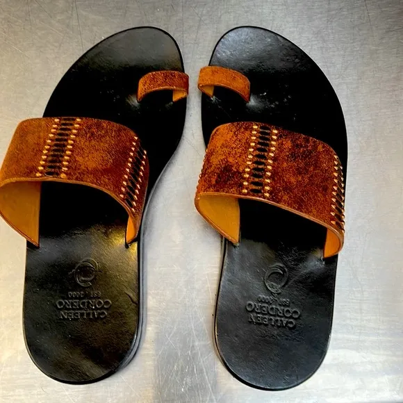 Copper leather studded sandals by Calleen Cordero. New from Sundance.