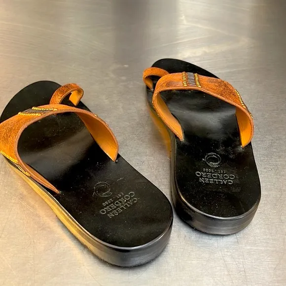 Copper leather studded sandals by Calleen Cordero. New from Sundance.