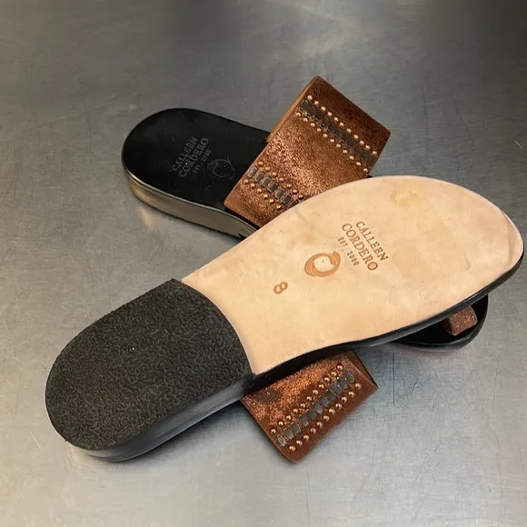 Copper leather studded sandals by Calleen Cordero. New from Sundance.