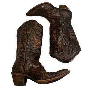 Corral Vintage Distressed Inlay Leather Pointed Toe Cowgirl Boots, Sz 8.5