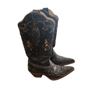 Corral Vintage Fancy Lizard Inlay Western Cowboy Boots Sz 5 Snip Toe C2108