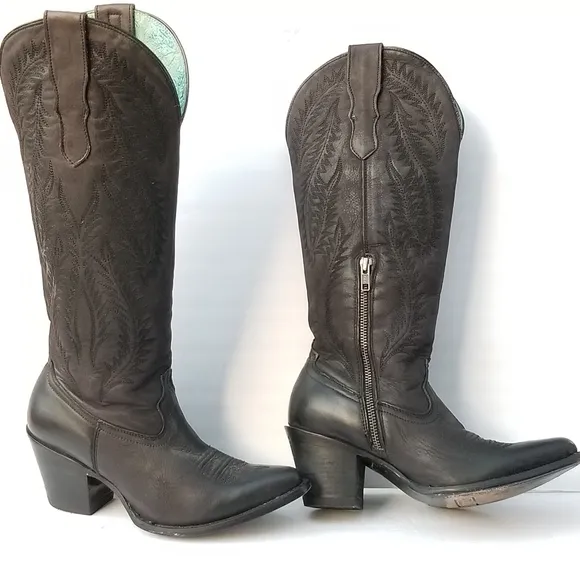 CORRAL WOMEN'S BLACK EMBROIDERY TALL TOP POINTED TOE COWBOY BOOTS