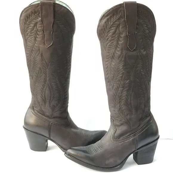 CORRAL WOMEN'S BLACK EMBROIDERY TALL TOP POINTED TOE COWBOY BOOTS