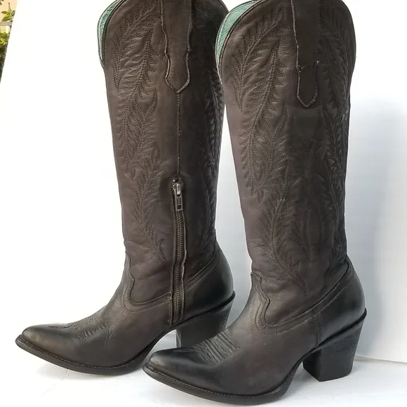CORRAL WOMEN'S BLACK EMBROIDERY TALL TOP POINTED TOE COWBOY BOOTS