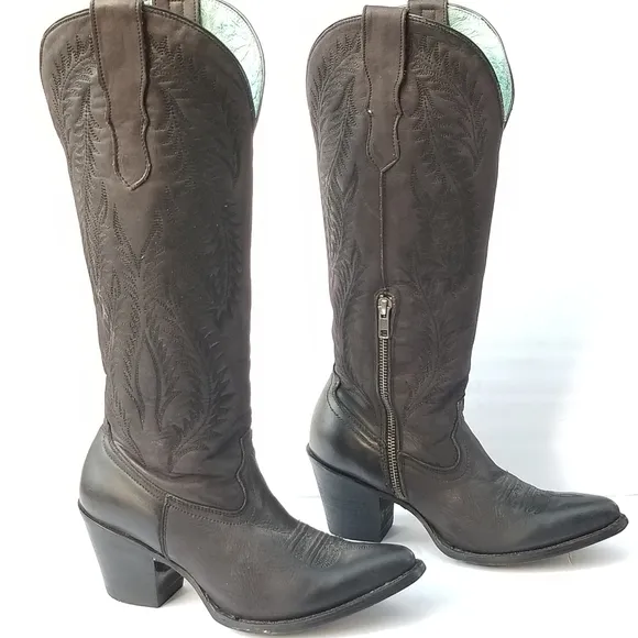 CORRAL WOMEN'S BLACK EMBROIDERY TALL TOP POINTED TOE COWBOY BOOTS