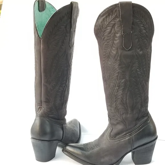 CORRAL WOMEN'S BLACK EMBROIDERY TALL TOP POINTED TOE COWBOY BOOTS