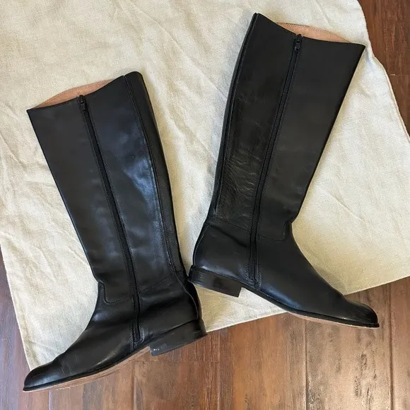 CORSO COMO Classic Tall Knee High Riding Boots in Black Italian Leather