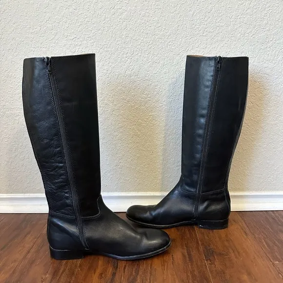 CORSO COMO Classic Tall Knee High Riding Boots in Black Italian Leather
