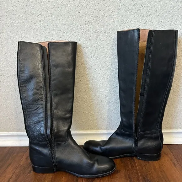 CORSO COMO Classic Tall Knee High Riding Boots in Black Italian Leather
