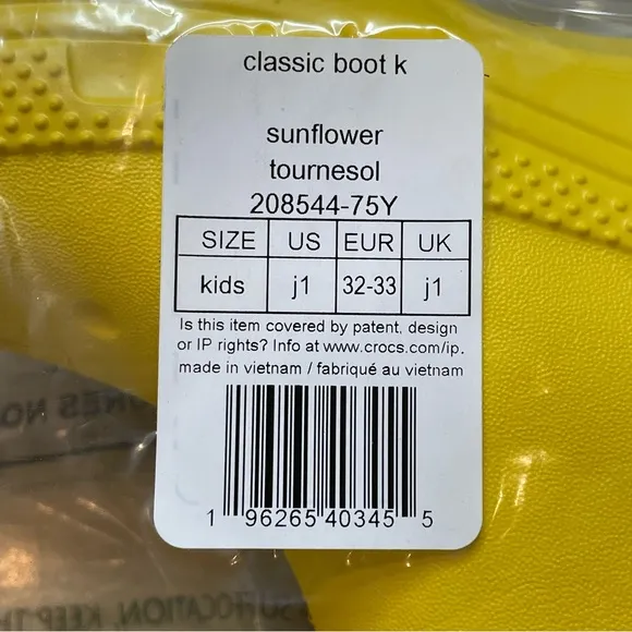 Crocs Classic Rain Boot Showers Spring Sunflower Yellow Kids Unisex Boys 1 NWT