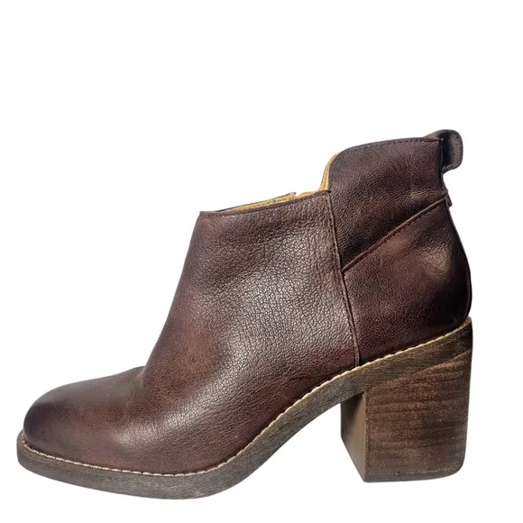 Crown Vintage Espresso Waxed Leather Chunky Heel Ankle Boots Size 8