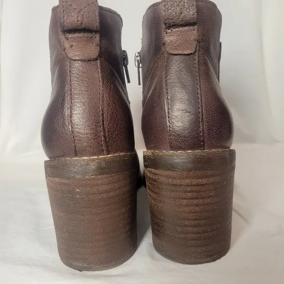 Crown Vintage Espresso Waxed Leather Chunky Heel Ankle Boots Size 8