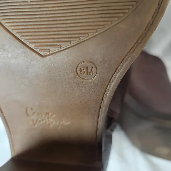 Crown Vintage Espresso Waxed Leather Chunky Heel Ankle Boots Size 8