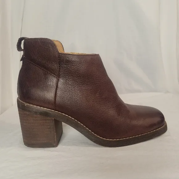 Crown Vintage Espresso Waxed Leather Chunky Heel Ankle Boots Size 8