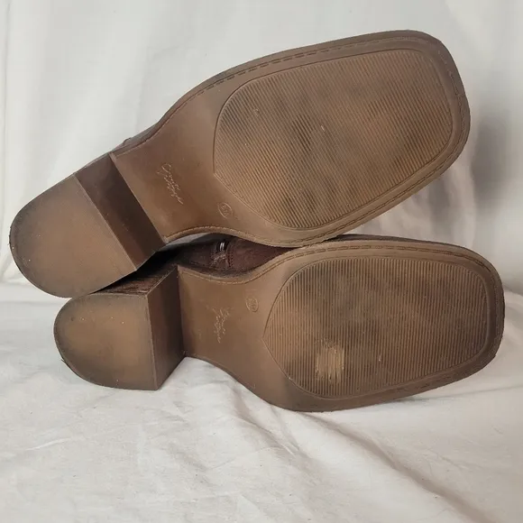 Crown Vintage Espresso Waxed Leather Chunky Heel Ankle Boots Size 8