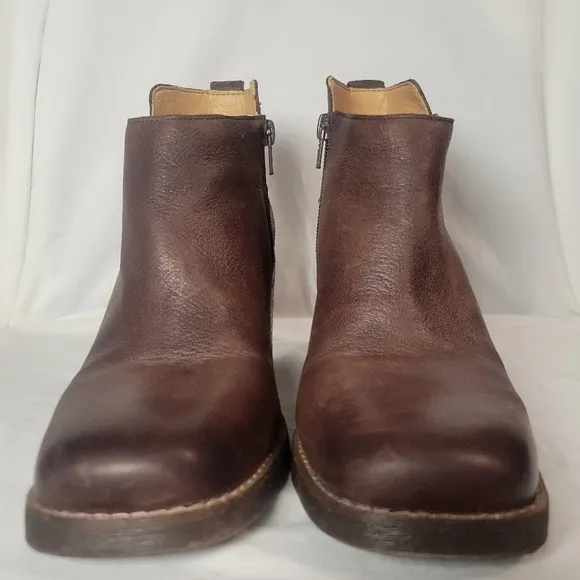 Crown Vintage Espresso Waxed Leather Chunky Heel Ankle Boots Size 8