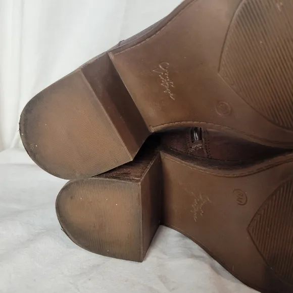 Crown Vintage Espresso Waxed Leather Chunky Heel Ankle Boots Size 8