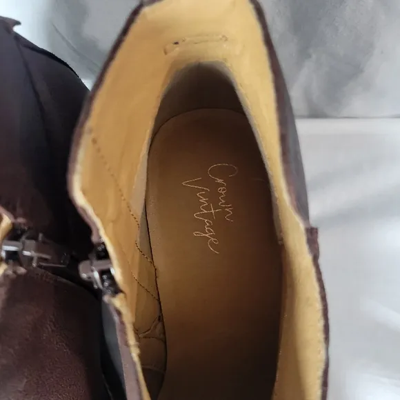 Crown Vintage Espresso Waxed Leather Chunky Heel Ankle Boots Size 8