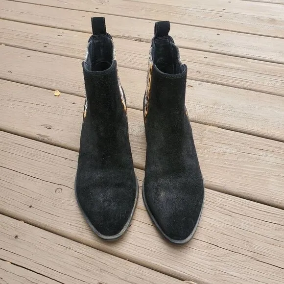 Crown Vintage Tolana Black Suede Leather Animal Print Chelsea Ankle Boots 9