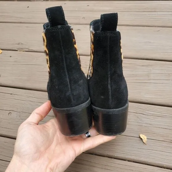 Crown Vintage Tolana Black Suede Leather Animal Print Chelsea Ankle Boots 9