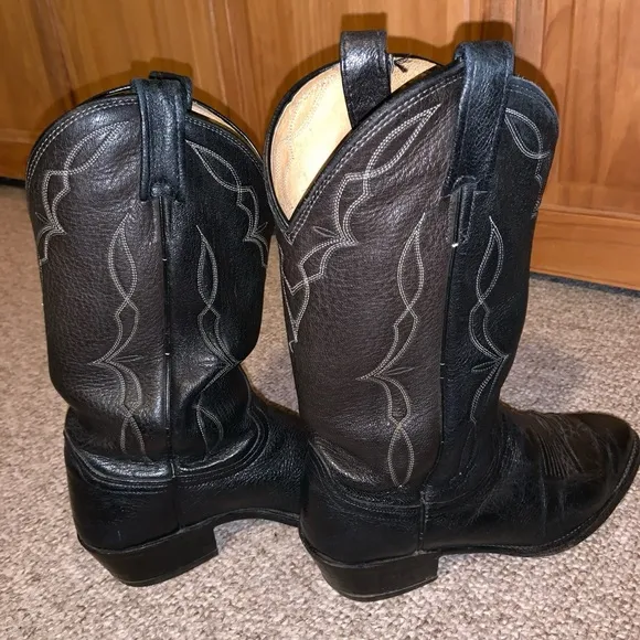 DAN POST-MEN’S BLACK BROWN 2tone ELK LEATHER COWBOY/WESTERN BOOTS-9D Style 6550