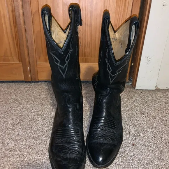 DAN POST-MEN’S BLACK BROWN 2tone ELK LEATHER COWBOY/WESTERN BOOTS-9D Style 6550