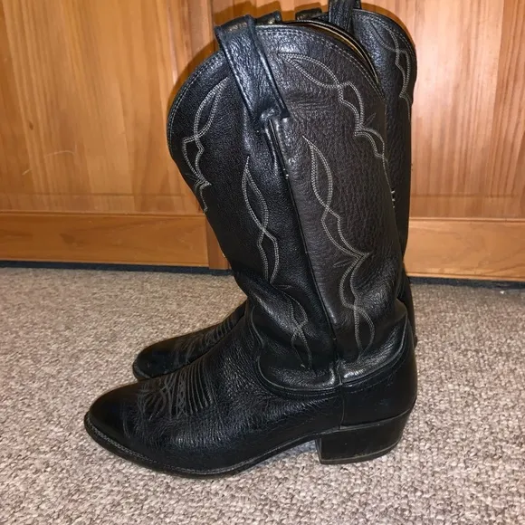 DAN POST-MEN’S BLACK BROWN 2tone ELK LEATHER COWBOY/WESTERN BOOTS-9D Style 6550