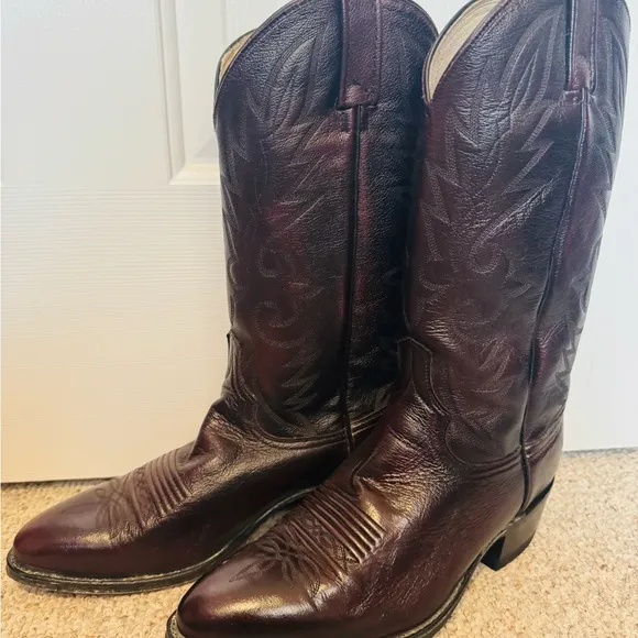 Dan Post Purple Cowboy Boots with Pointed Toe and Decorative Stitching