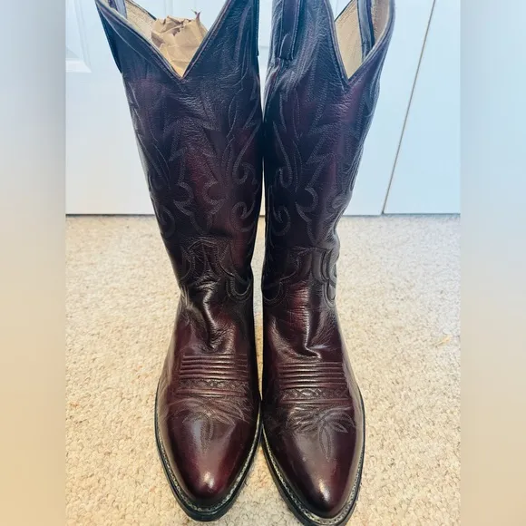 Dan Post Purple Cowboy Boots with Pointed Toe and Decorative Stitching